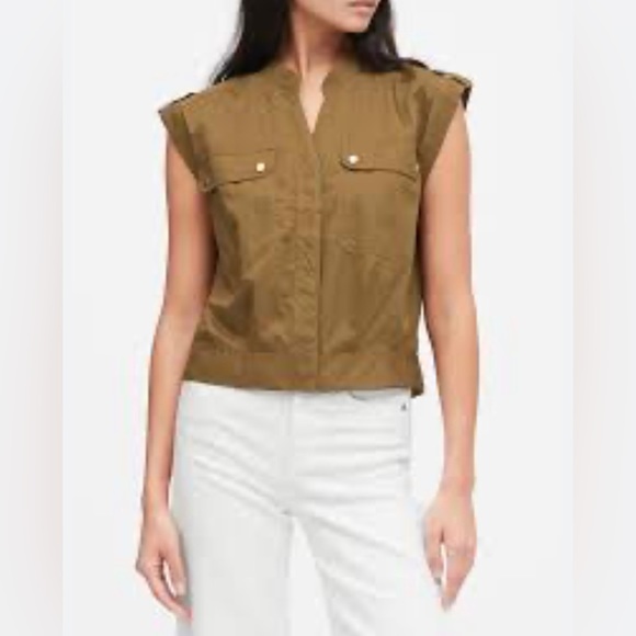 Banana Republic Tops - Banana Republic Womens Shirt Small Sleeveless Green Boxy Utility Preppy Ladies